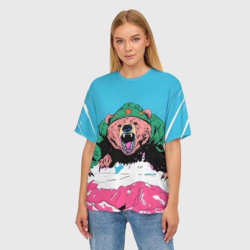 Женская футболка оверсайз Хищный русский медведь / 3D-принт – фото 3