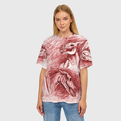 Футболка оверсайз женская Черепа лошадей - эскиз, цвет: 3D-принт — фото 2