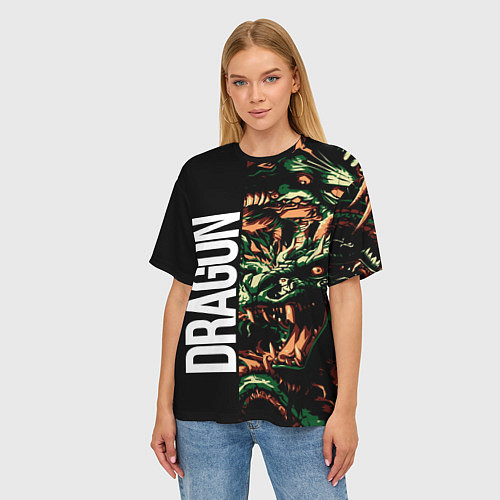 Женская футболка оверсайз Татуировка дракона ирезуми / 3D-принт – фото 3