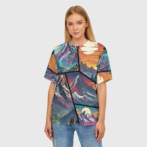 Женская футболка оверсайз Горы в стиле фэнтези / 3D-принт – фото 3
