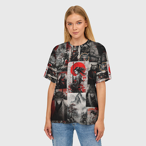 Женская футболка оверсайз Japanese samurai art / 3D-принт – фото 3