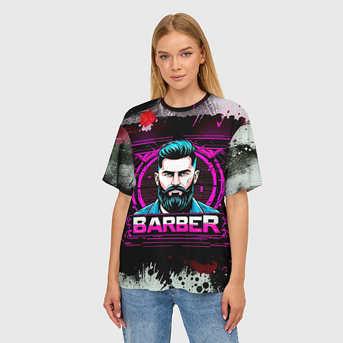 Женская футболка оверсайз Барбер в фиолете / 3D-принт – фото 3
