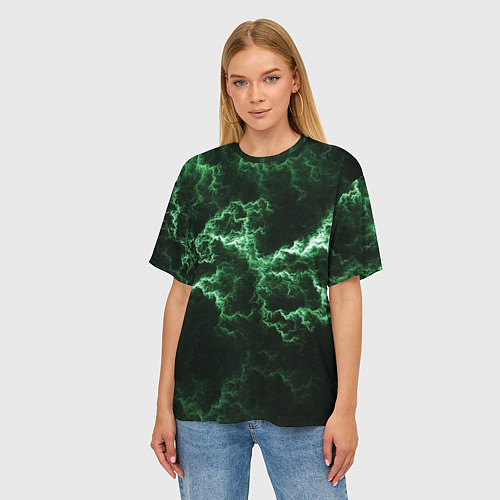 Женская футболка оверсайз Lightning green line / 3D-принт – фото 3
