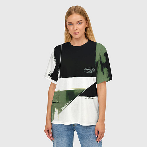 Женская футболка оверсайз Subaru эмблема / 3D-принт – фото 3