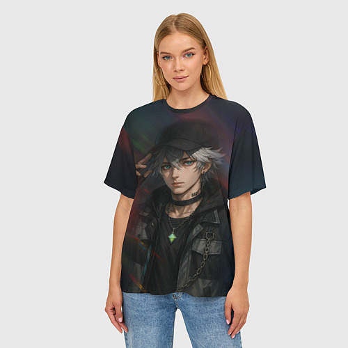 Женская футболка оверсайз Парень в кепке / 3D-принт – фото 3