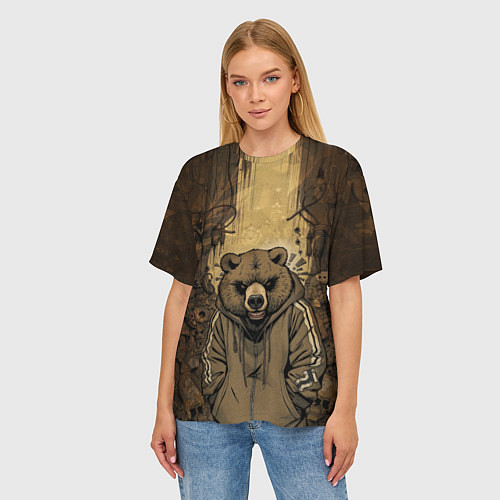 Женская футболка оверсайз Спортивный мишка / 3D-принт – фото 3