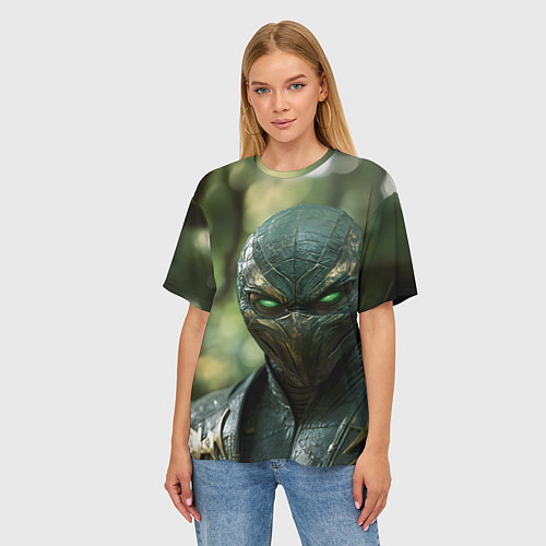 Женская футболка оверсайз Reptile green Mortal kombat / 3D-принт – фото 3