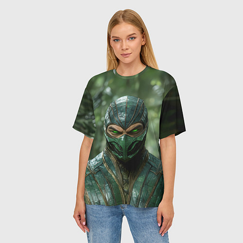 Женская футболка оверсайз Рептилия с зелеными глазами / 3D-принт – фото 3