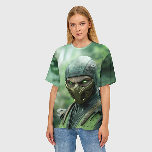 Женская футболка оверсайз Рептилия в классической маске / 3D-принт – фото 3