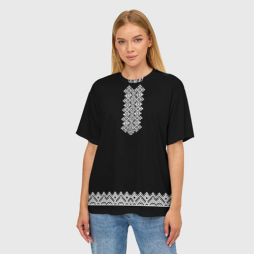 Женская футболка оверсайз Вышиванка - узоры с обережными символами / 3D-принт – фото 3