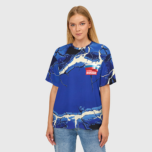 Женская футболка оверсайз Russia blue abstract / 3D-принт – фото 3