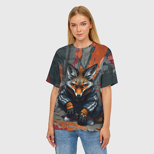 Женская футболка оверсайз Лис из подворотни / 3D-принт – фото 3