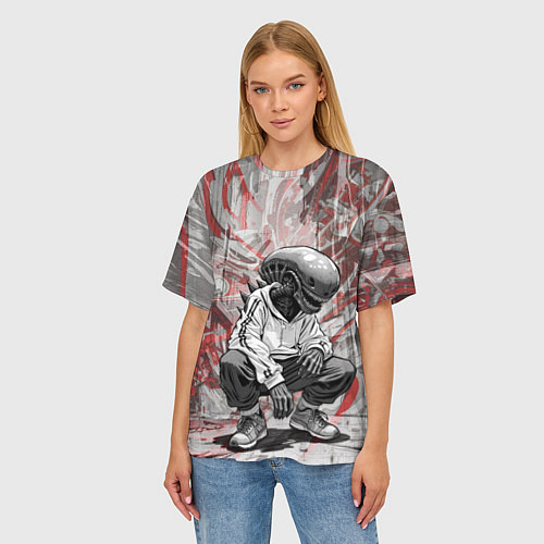 Женская футболка оверсайз Ксеноморф на спорте / 3D-принт – фото 3