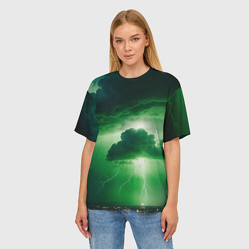 Женская футболка оверсайз Зелёный гром / 3D-принт – фото 3