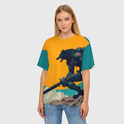 Футболка оверсайз женская Киберчеловек-волк, цвет: 3D-принт — фото 2