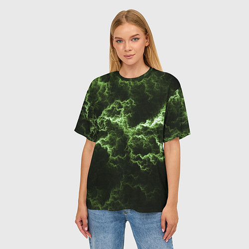 Женская футболка оверсайз Lightning green glow / 3D-принт – фото 3