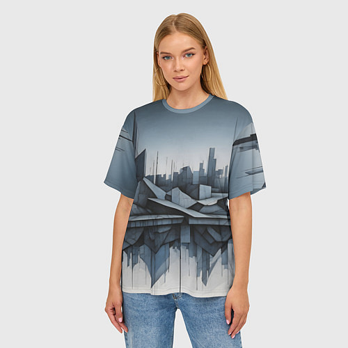 Женская футболка оверсайз Небоскребы и скалы / 3D-принт – фото 3