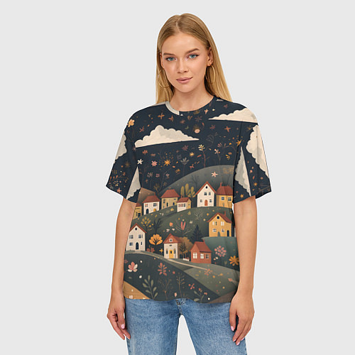 Женская футболка оверсайз Сказочный городок / 3D-принт – фото 3