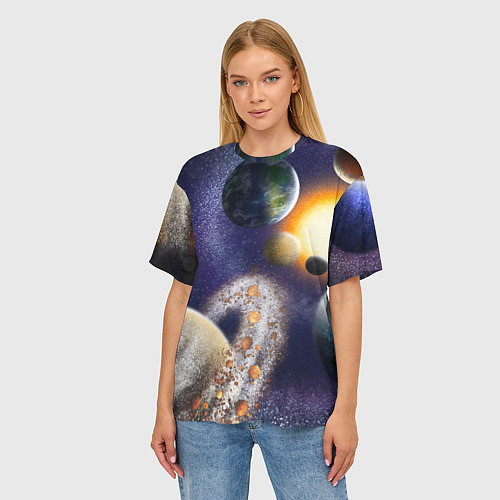 Женская футболка оверсайз Парад планет / 3D-принт – фото 3