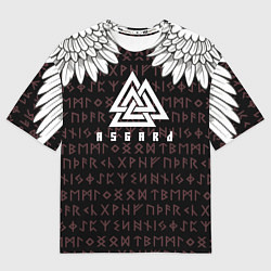 Футболка оверсайз женская Асгард на фоне рун и валькнут, цвет: 3D-принт