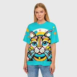 Футболка оверсайз женская Портрет абстрактного кота, цвет: 3D-принт — фото 2