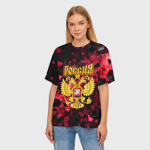 Женская футболка оверсайз Россия - герб на текстуре / 3D-принт – фото 3