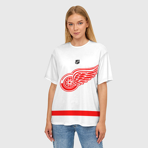 Женская футболка оверсайз Detroit Red Wings white / 3D-принт – фото 3