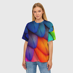 Футболка оверсайз женская Радужные перья попугая, цвет: 3D-принт — фото 2