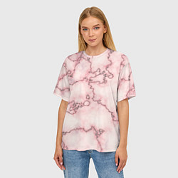 Футболка оверсайз женская Розовая абстракция с мраморной текстурой и блеском, цвет: 3D-принт — фото 2