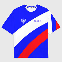 Футболка оверсайз женская Россия с гербом и цветами флага, цвет: 3D-принт