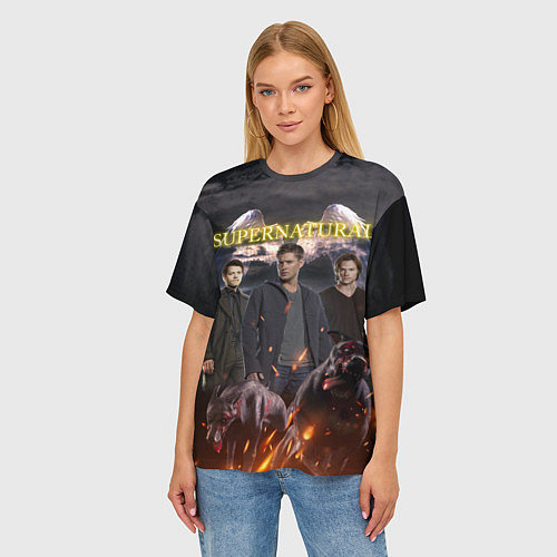 Женская футболка оверсайз Supernatural - true hunters / 3D-принт – фото 3