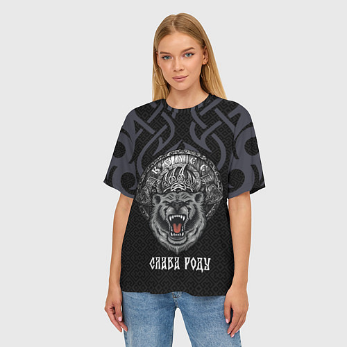 Женская футболка оверсайз Медведь воин в щите / 3D-принт – фото 3