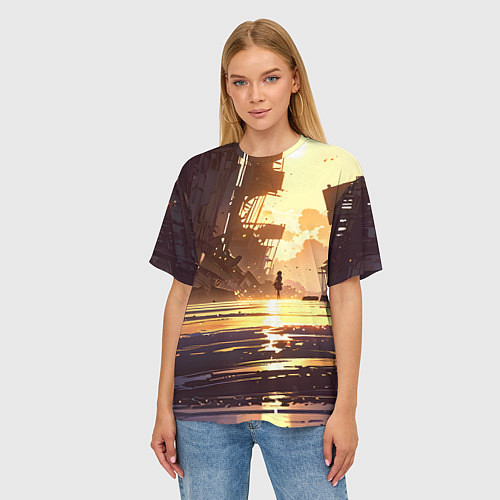 Женская футболка оверсайз Аниме под солнцем / 3D-принт – фото 3