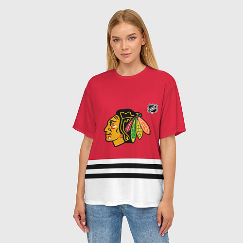 Женская футболка оверсайз Чикаго Блэкхокс хоккей / 3D-принт – фото 3