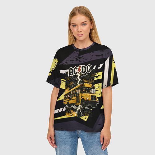 Женская футболка оверсайз ACDC в автобусе / 3D-принт – фото 3