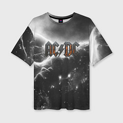 Футболка оверсайз женская ACDC металлический лого черно-белая текстура, цвет: 3D-принт