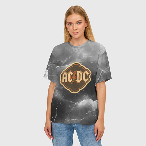 Женская футболка оверсайз ACDC ретро логотип / 3D-принт – фото 3