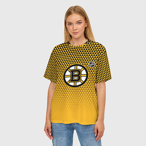 Женская футболка оверсайз Бостон Брюинз - паттерн треугольников / 3D-принт – фото 3