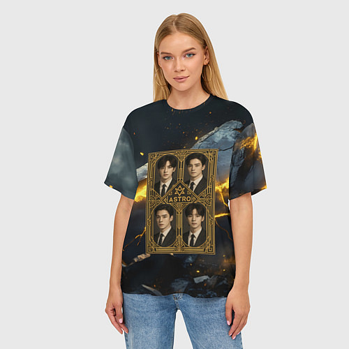 Женская футболка оверсайз Astro в золотой рамке / 3D-принт – фото 3