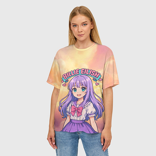 Женская футболка оверсайз Билли Айлиш в аниме стиле / 3D-принт – фото 3
