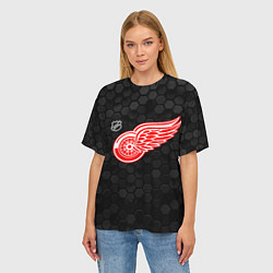Футболка оверсайз женская Детройт Ред Уингз - черные соты, цвет: 3D-принт — фото 2