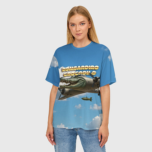 Женская футболка оверсайз Bombardino Crocodillo мем / 3D-принт – фото 3