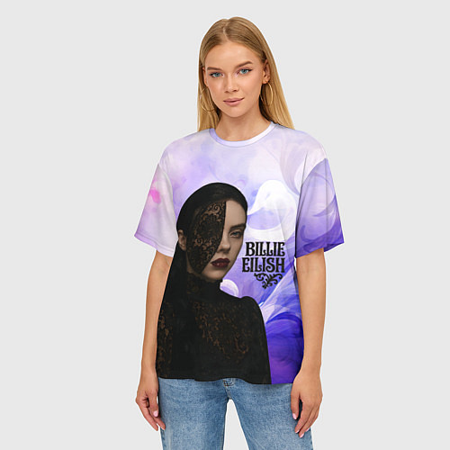 Женская футболка оверсайз Готический стиль Билли Айлиш / 3D-принт – фото 3
