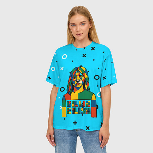Женская футболка оверсайз Билли Айлиш из разноцветной мозаики / 3D-принт – фото 3