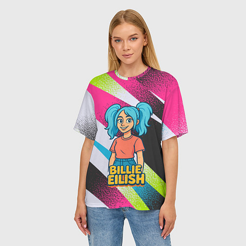 Женская футболка оверсайз Билли Айлиш в стиле мультфильма / 3D-принт – фото 3
