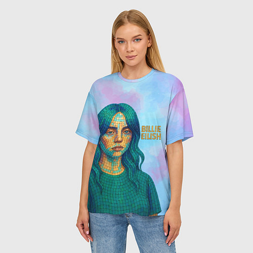 Женская футболка оверсайз Билли Айлиш из мозаики / 3D-принт – фото 3