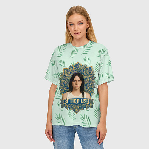 Женская футболка оверсайз Билли Айлиш рамка мандала / 3D-принт – фото 3
