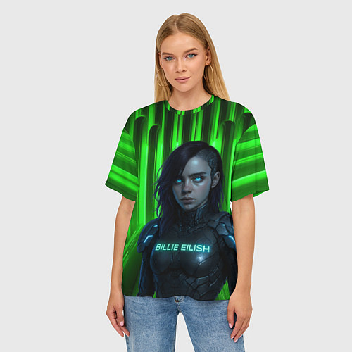 Женская футболка оверсайз Билли Айлиш космический костюм / 3D-принт – фото 3