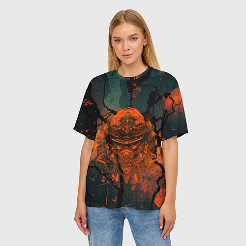 Женская футболка оверсайз Шлем кибернетического самурая / 3D-принт – фото 3