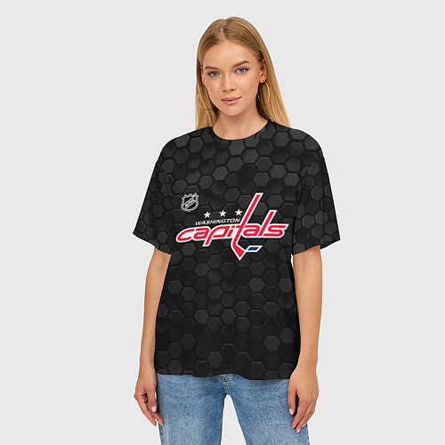 Женская футболка оверсайз Вашингтон Кэпиталз - черные соты / 3D-принт – фото 3